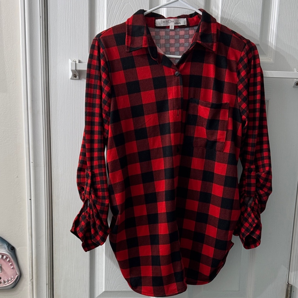 Eden & Olivia Red and Black Plaid Button-Down Shirt